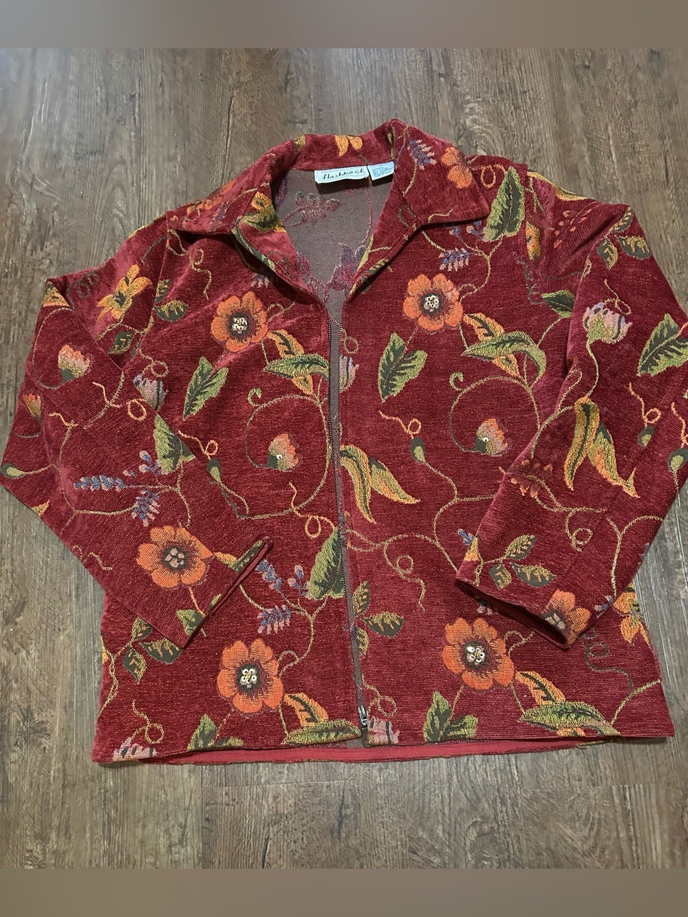 Flashback‎ Red Floral Zip-Front Jacket